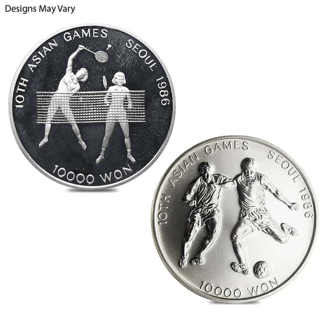 1986 South Korea 10,000 Won 10th Asian Games Silver Coin BU/Proof