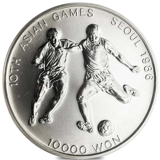 1986 South Korea 10,000 Won 10th Asian Games Silver Coin BU/Proof