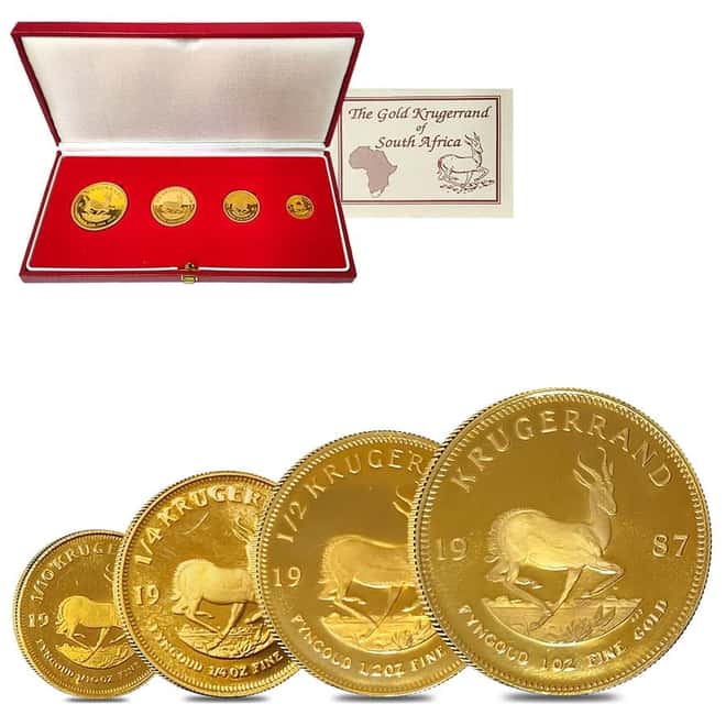 1987 1.85 oz South African Krugerrand Gold 4-Coin Proof Set (w/Box & COA)