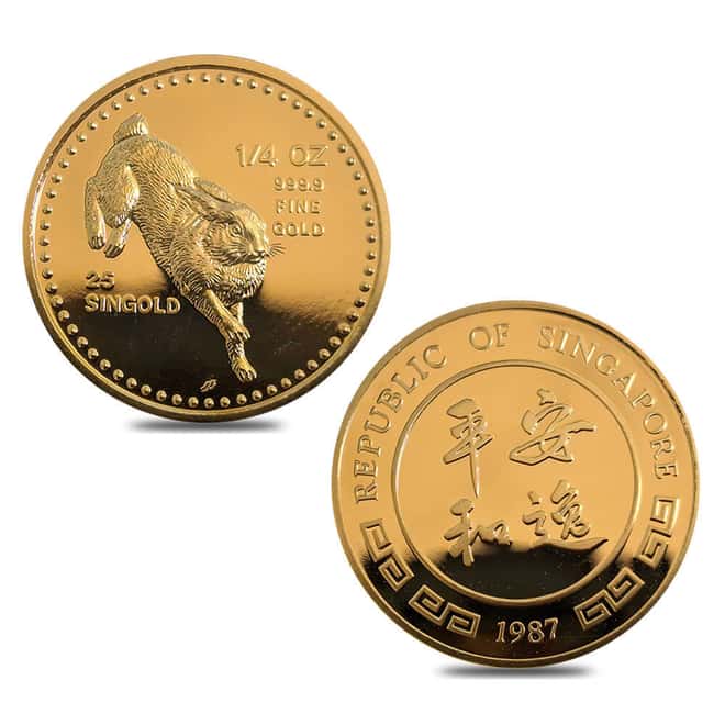 1987 1.9 oz Singapore Lunar Rabbit Proof Gold 5-Coin Set (w/Box & COA)