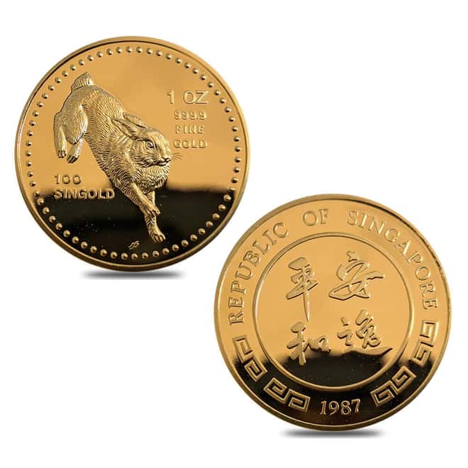 1987 1.9 oz Singapore Lunar Rabbit Proof Gold 5-Coin Set (w/Box & COA)