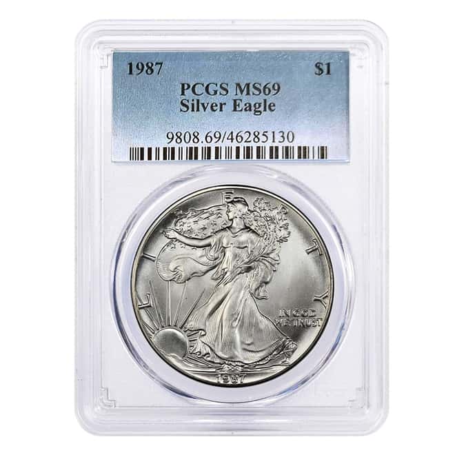 1987 1 oz Silver American Eagle $1 Coin PCGS MS 69