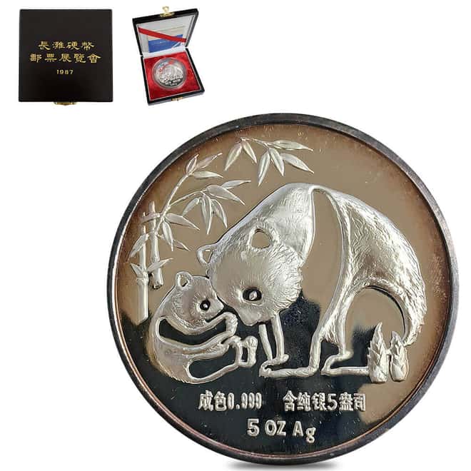 1987 5 oz Chinese Panda Long Beach Expo Proof Silver Medal