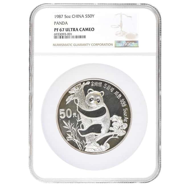 1987 5 oz Chinese Proof Silver Panda 50 Yuan NGC PF 67 UCAM