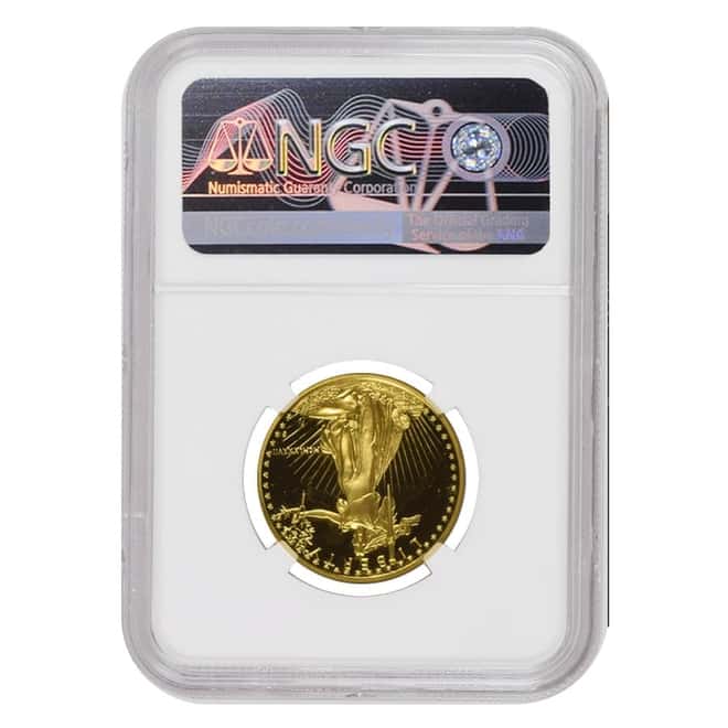 1987 P 1/2 oz $25 Proof Gold American Eagle NGC PF 69 UCAM Mint Error (Rev Struck Thru)