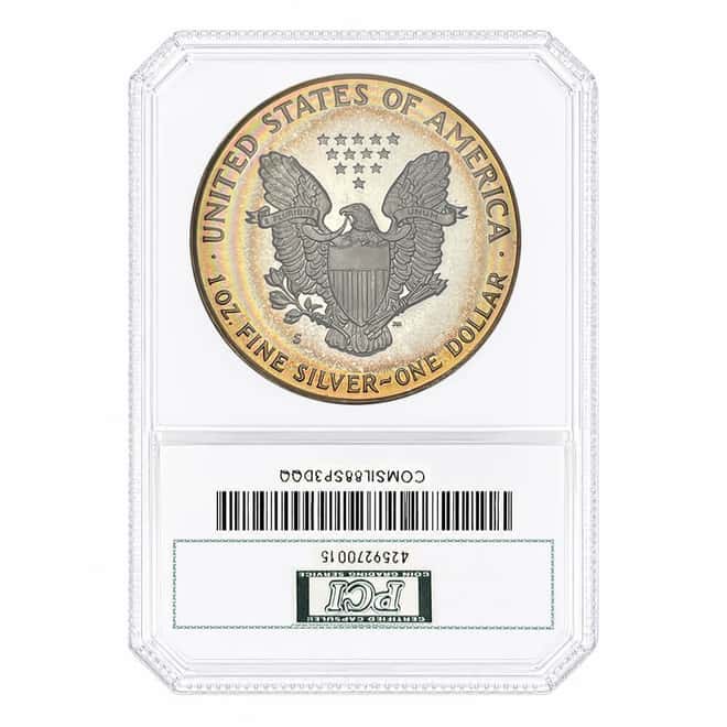 1988-S 1 oz Proof Silver American Eagle PCI PF 68 Deep Cameo Rainbow Toned