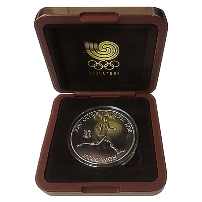1986 1 oz Silver Korea Seoul Olympics Runner 10000 Won Commemorative Coin (w/Box & COA)