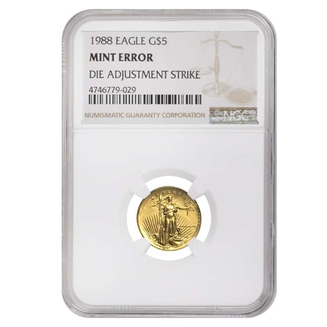 1988 1/10 oz $5 Gold American Eagle NGC Mint Error (Die Adjustment Strike)