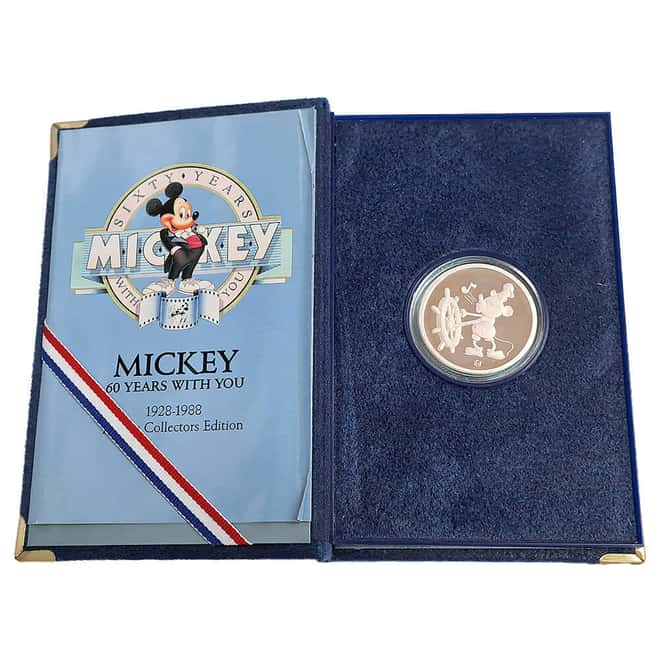 1988 1 oz Rarities Mint Disney Mickey Mouse 60th Anniversary Proof Silver Round