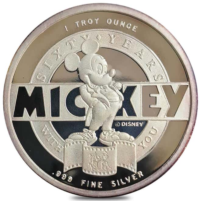1988 1 oz Rarities Mint Disney Mickey Mouse 60th Anniversary Proof Silver Round