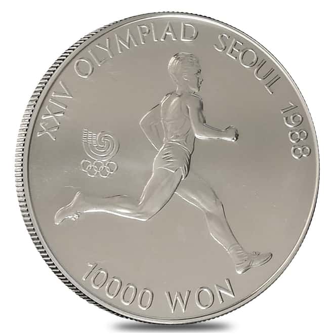 1986 1 oz Silver Korea Seoul Olympics Runner 10000 Won Commemorative Coin (w/Box & COA)