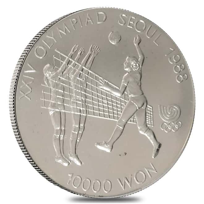 1987 1 oz Silver Korea Seoul Olympics Volleyball 10000 Won Commemorative Coin (w/Box)