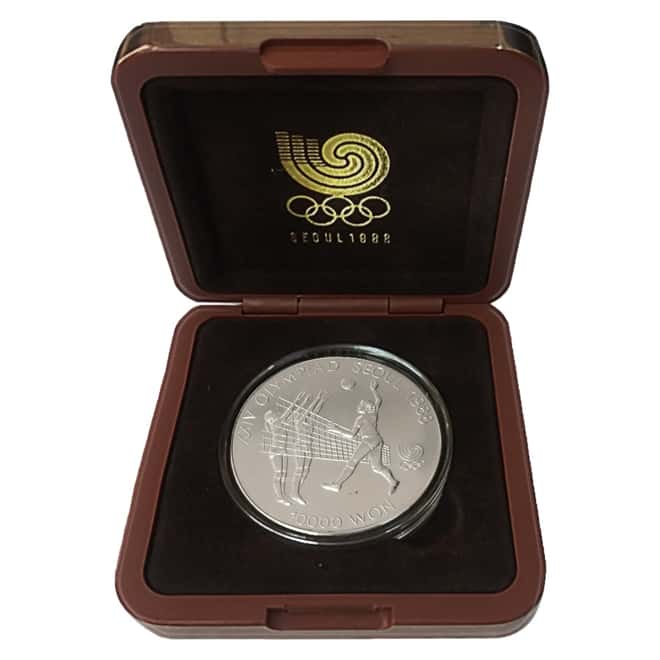 1987 1 oz Silver Korea Seoul Olympics Volleyball 10000 Won Commemorative Coin (w/Box)