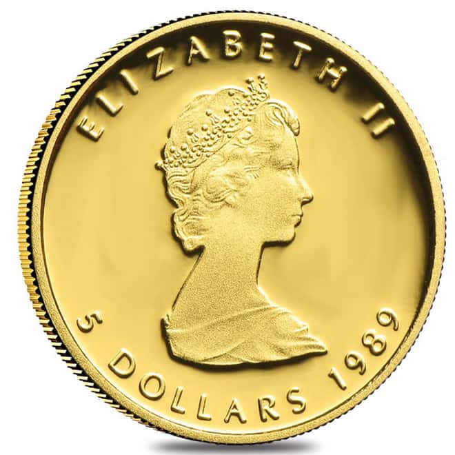 1989 1/10 oz Canadian Proof Gold Maple Leaf $5 Coin