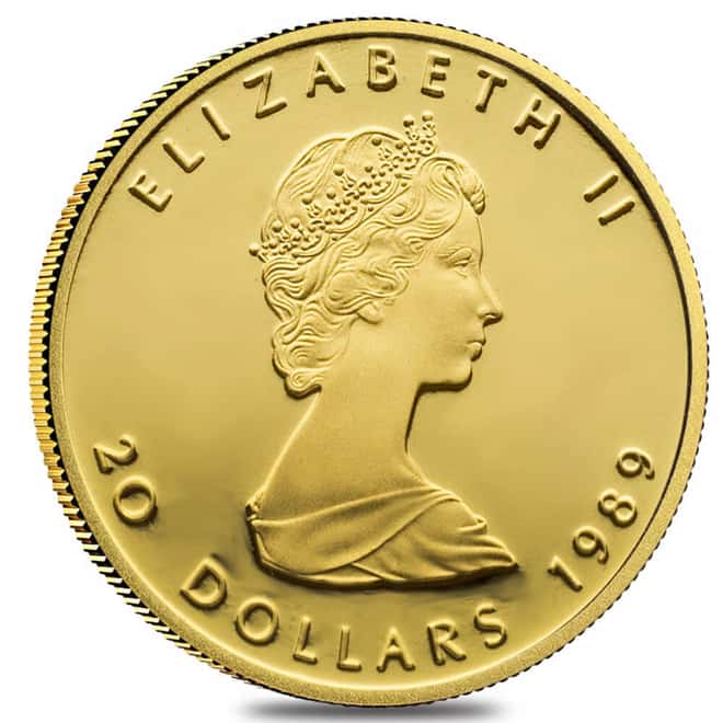 1989 1/2 oz Canadian Proof Gold Maple Leaf $20 Coin