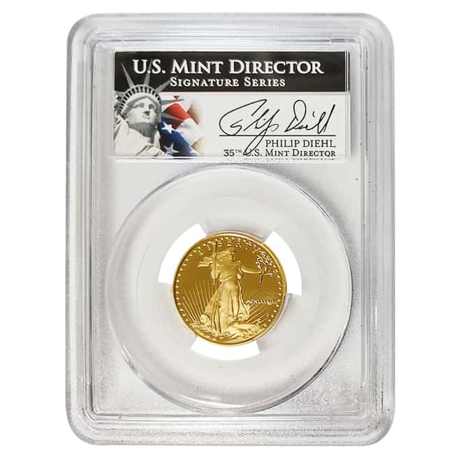 1989 P 1/4 oz $10 Proof Gold American Eagle PCGS PF 70 DCAM (Philip Diehl Sign)