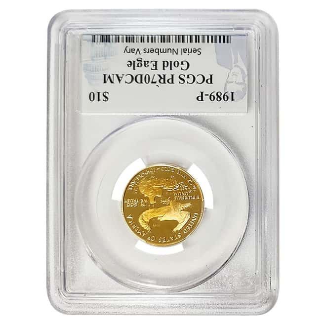 1989 P 1/4 oz $10 Proof Gold American Eagle PCGS PF 70 DCAM (Philip Diehl Sign)