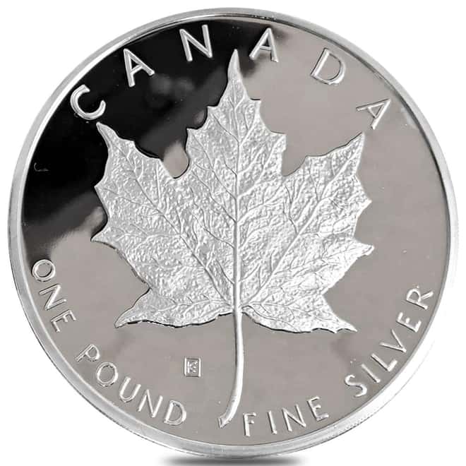 1990 12 oz Frosted Proof Canadian Silver Maple Leaf Round (w/Box & COA)