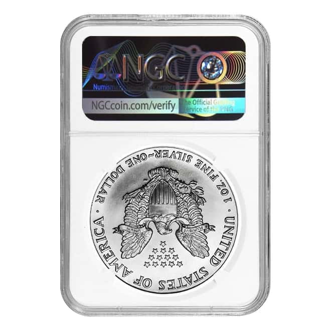 1990 1 oz Silver American Eagle NGC MS 69 Mint Error (Obv Struck Thru)