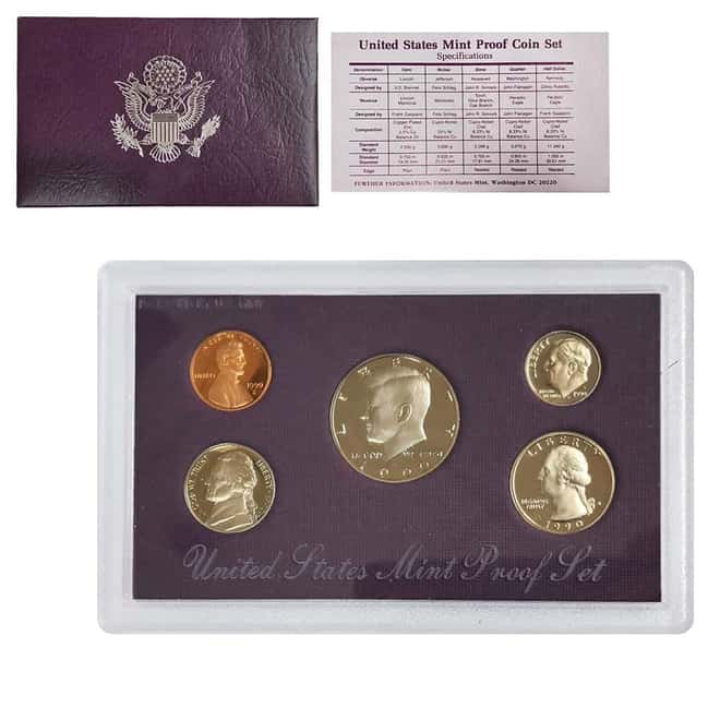 1990-S US Mint Proof 5-Coin Set (w/Box & COA)