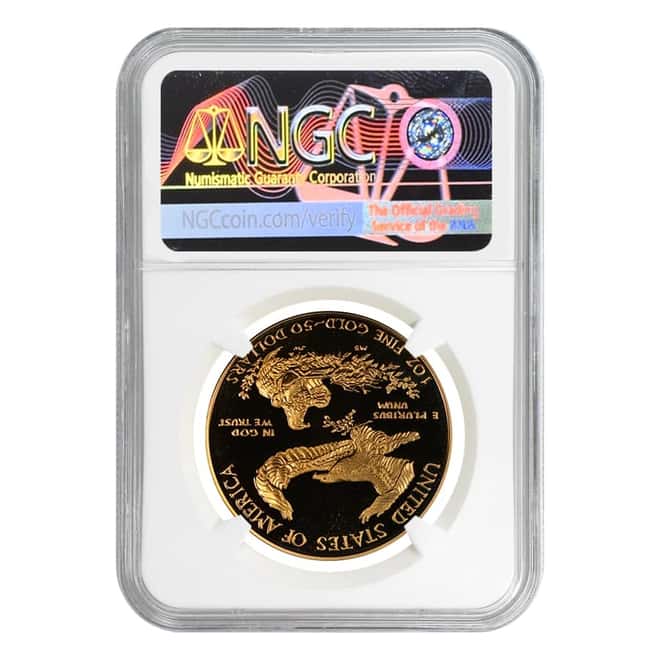 1990 W 1 oz $50 Proof Gold American Eagle NGC PF 69 UCAM Mint Error (Obv Struck Thru) 