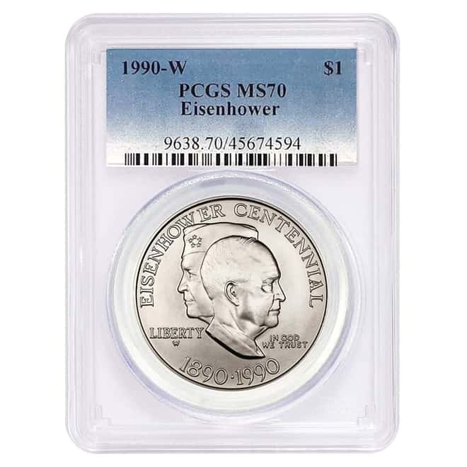 1990 W Eisenhower $1 Silver Dollar Commem PCGS MS 70