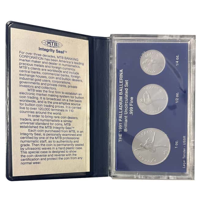 1991 Russia Palladium Ballerina 3-Coin Set BU in MTB Case