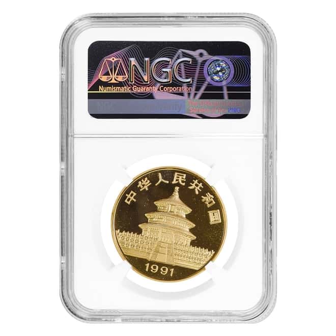 1991 1 oz Chinese Gold Panda 100 Yuan Small Date NGC MS 68
