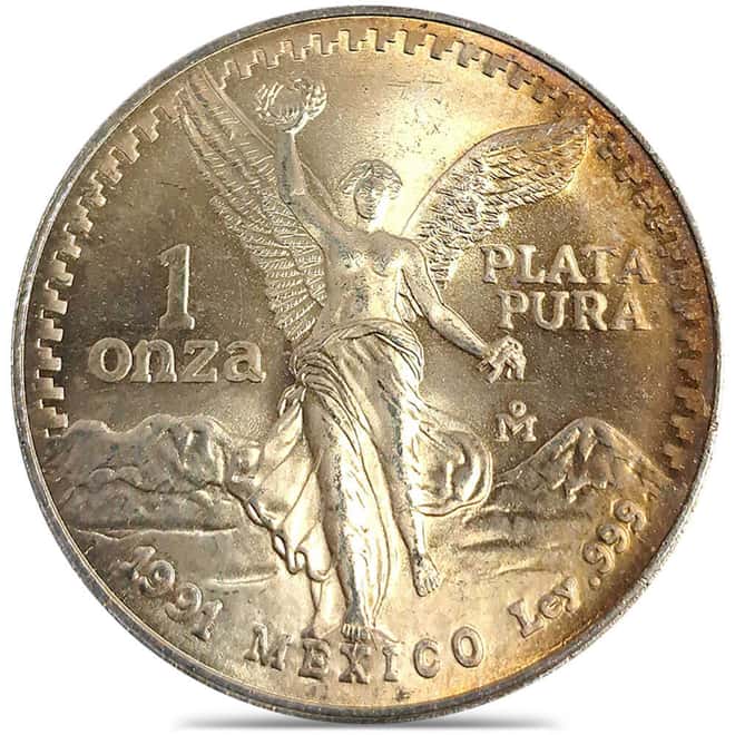 1991 1 oz Mexican Silver Libertad Coin .999 Fine BU