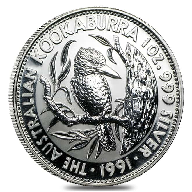 1991 1 oz Silver Australian Kookaburra Perth Mint .999 Fine BU In Cap