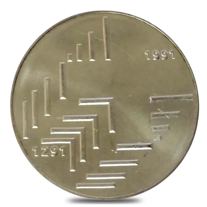 1991 B Swiss Silver 20 Francs 700 Years of Confederation ASW .5369 oz (Secondary Market)