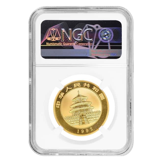1992 1 oz Chinese Gold Panda 100 Yuan Small Date NGC MS 69
