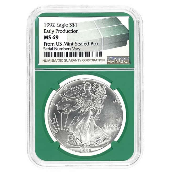 1992 1 oz Silver American Eagle NGC MS 69 Early Production