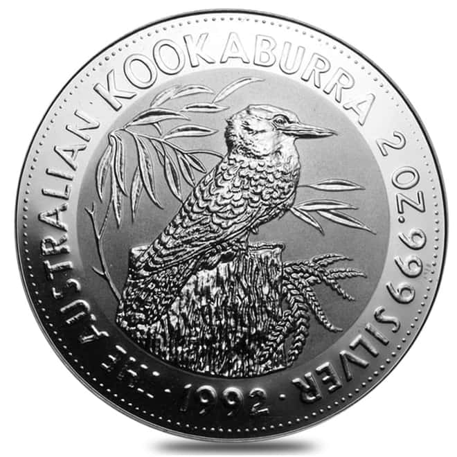 1992 2 oz Silver Australian Kookaburra Perth Mint .999 Fine BU