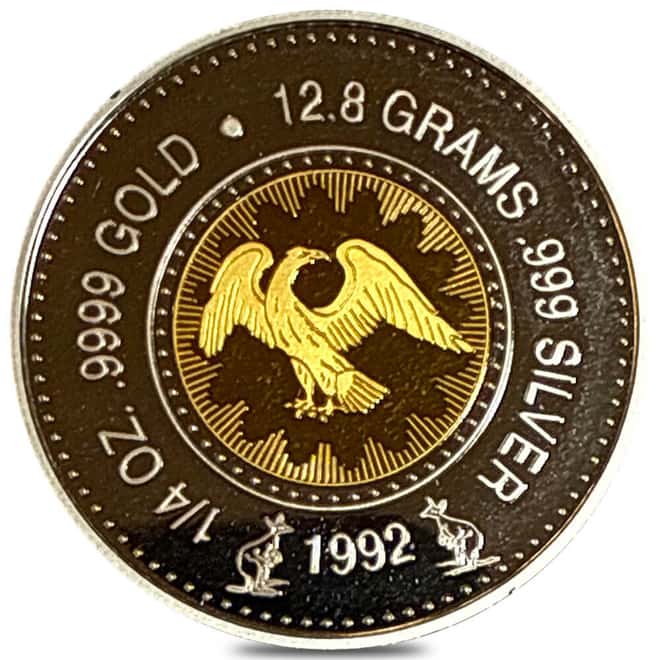 1992 Proof Bimetallic 1/4 oz Gold/12.8 Gram Silver Eagle Round Australia Perth Mint