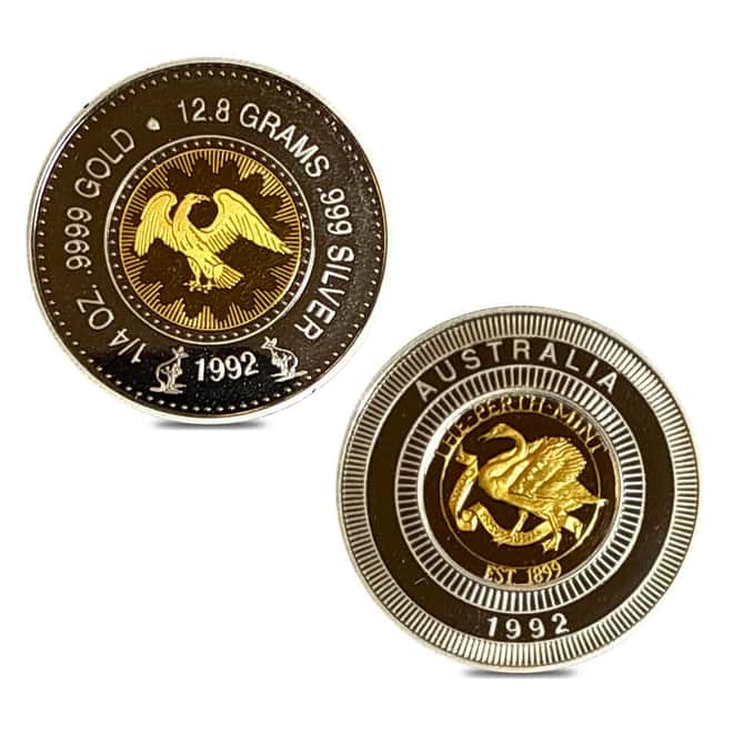 1992 Proof Bimetallic 1/4 oz Gold/12.8 Gram Silver Eagle Round Australia Perth Mint