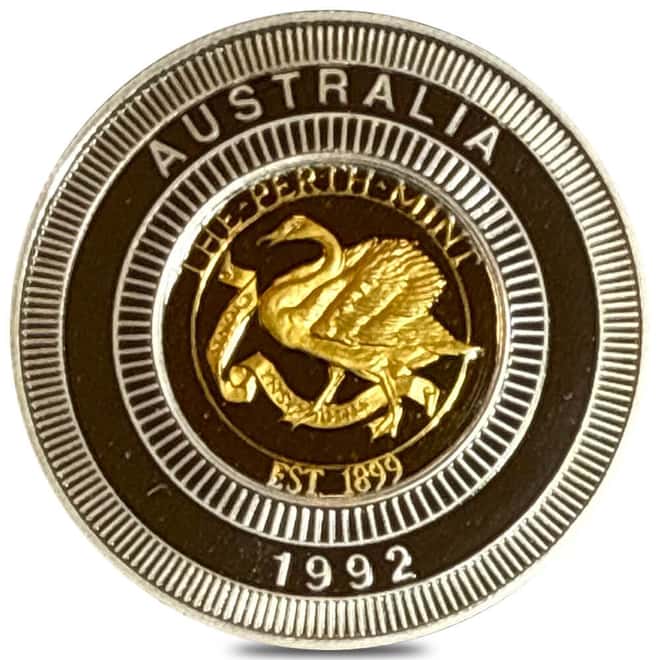 1992 Proof Bimetallic 1/4 oz Gold/12.8 Gram Silver Eagle Round Australia Perth Mint
