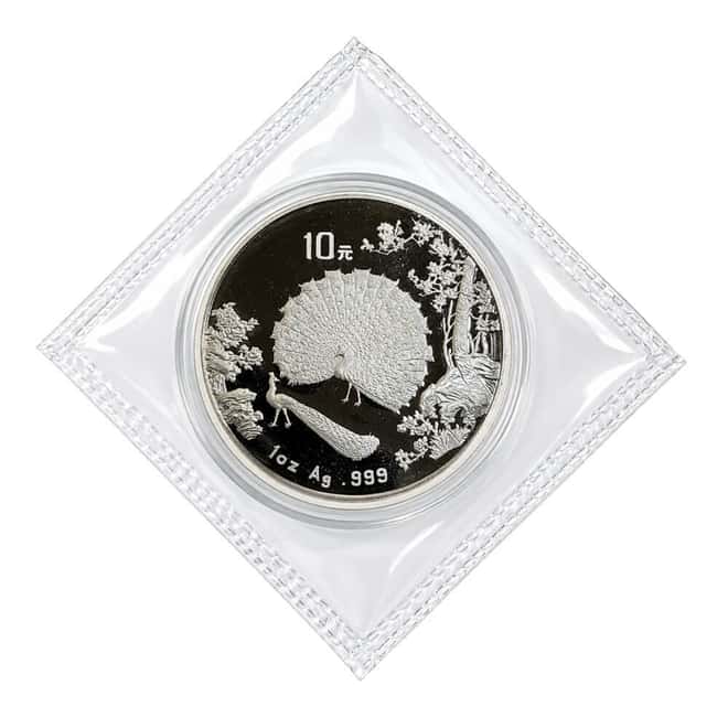 1993 1 oz China Two Peacocks 10 Yuan Proof Silver Coin