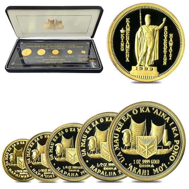1993 1.9 oz Gold Hawaiian Sovereign 5-Coin Proof Set (w/Box)