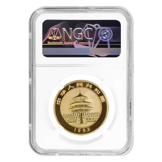 1993 1 oz Chinese Gold Panda 100 Yuan Small Date NGC MS 68