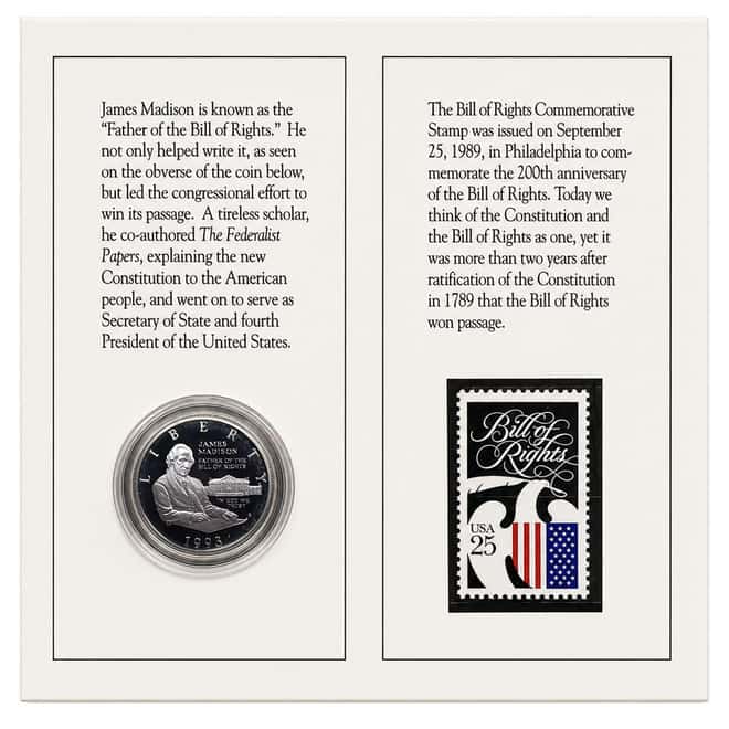 1993 Bill of Rights Commemorative Silver Coin & Stamp Set