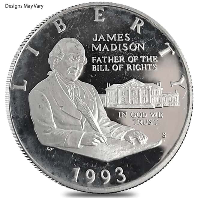1993 James Madison Silver Half Dollar 50C Comm. Coin BU/Proof (Scruffy)