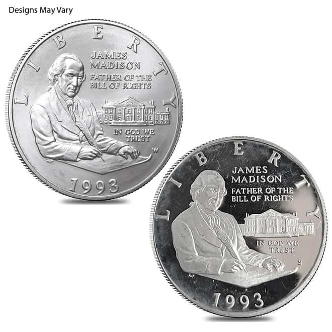 1993 James Madison Silver Half Dollar 50C Comm. Coin BU/Proof (Scruffy)
