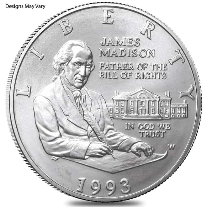1993 James Madison Silver Half Dollar 50C Comm. Coin BU/Proof (Scruffy)