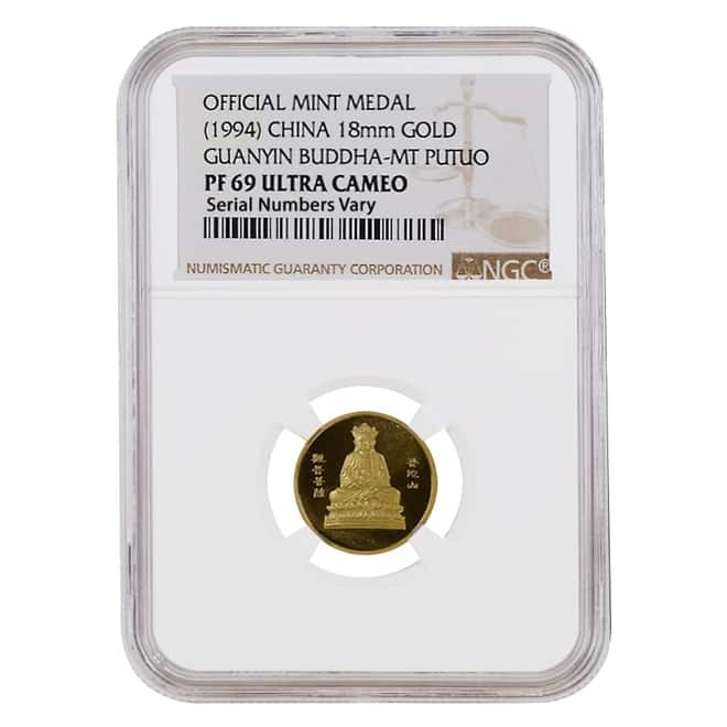 1994 1/10 oz Chinese Proof Gold Guanyin Buddha Medal NGC PF 69 UCAM