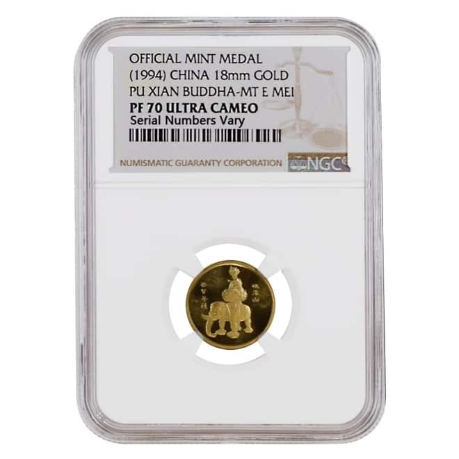 1994 1/10 oz Chinese Proof Gold Pu Xian Buddha Medal NGC PF 70 UCAM