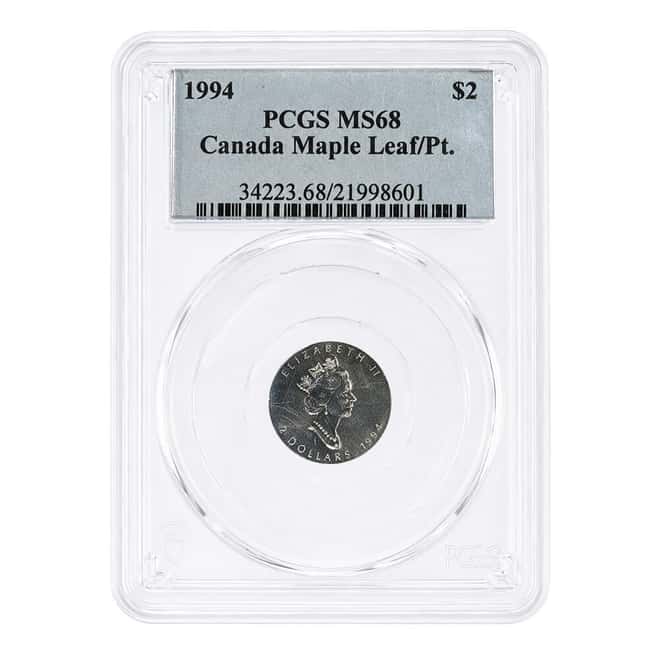 1994 1/15 oz Platinum Canadian Maple Leaf $2 Coin PCGS MS 68