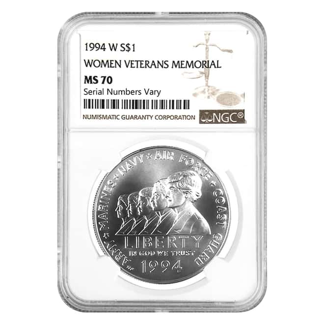 1994 W Women Veterans Memorial $1 Silver Dollar Commemorative NGC MS 70