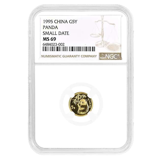 1995 1/20 oz Chinese Gold Panda 5 Yuan Small Date NGC MS 69