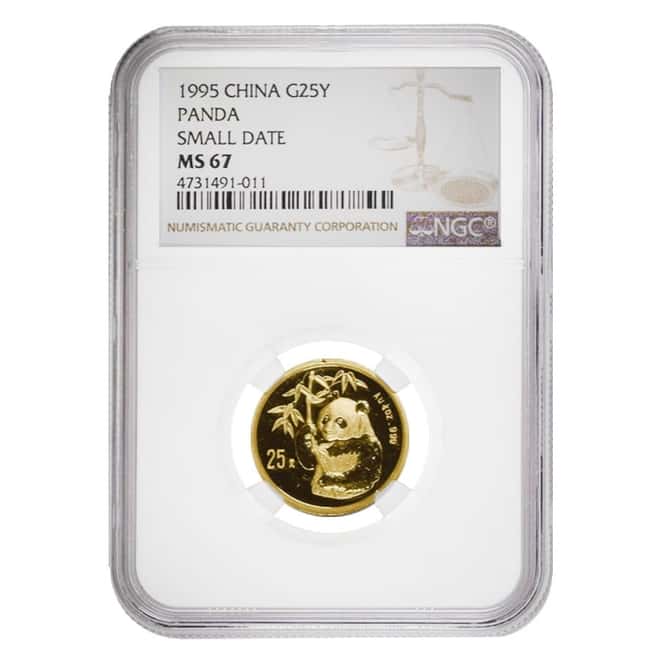 1995 1/4 oz Chinese Gold Panda 25 Yuan Small Date NGC MS 67